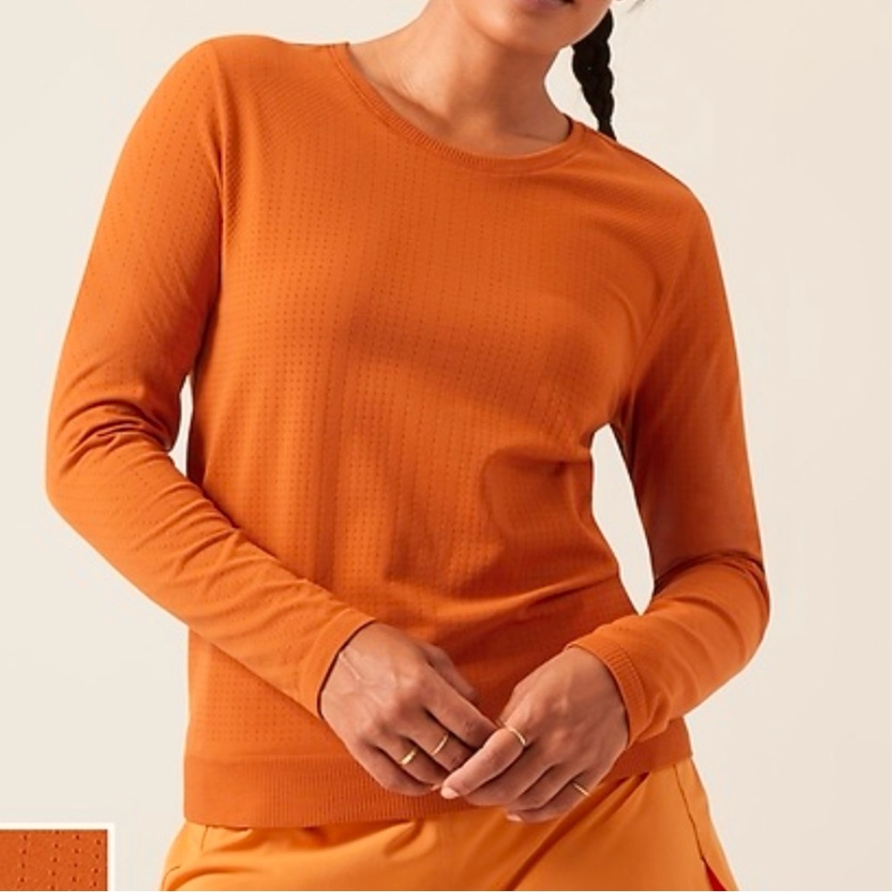 Athleta Vibrant Orange Long Sleeve Tee Activewear Top size L